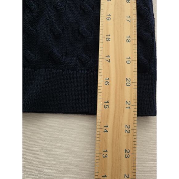 VTG Lauren Ralph Lauren Active Cardigan Crest Navy Cable Knit Shawl Collar - Picture 9 of 13